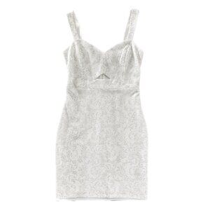 GUESS White + Silver Jacquard Printed Bodycon Dress with Cutout - Women's Size 6